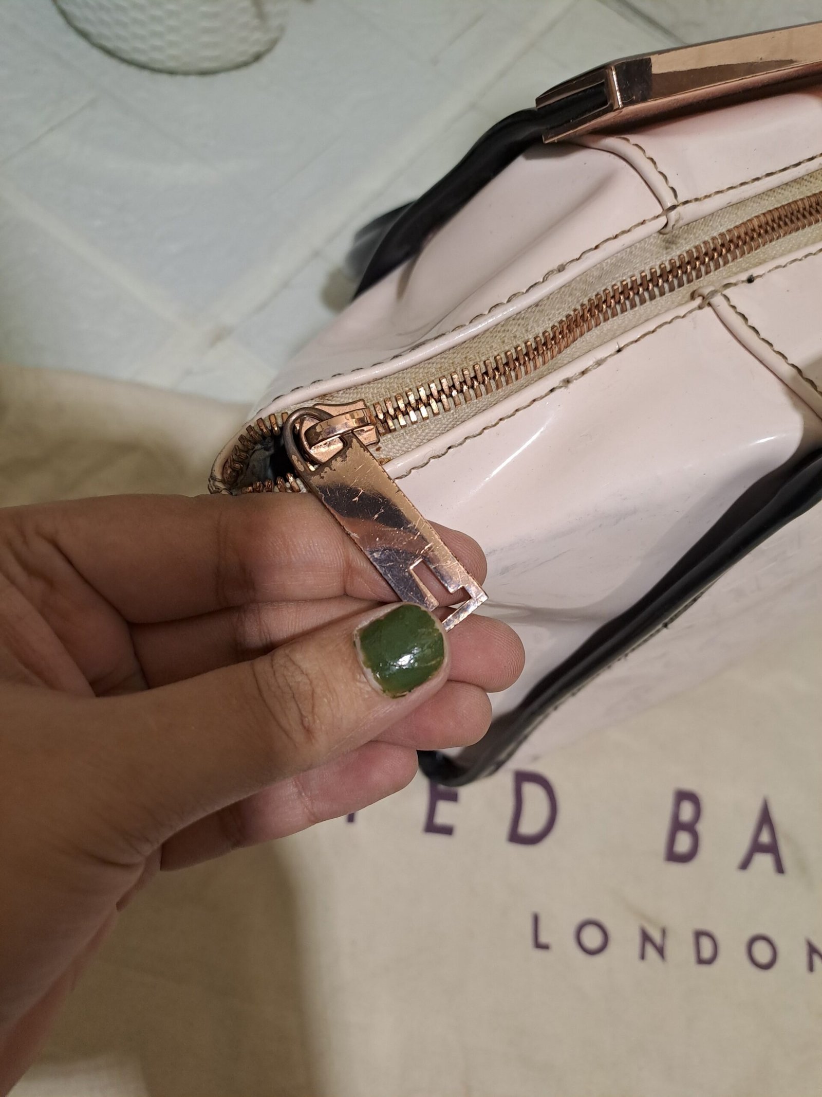 Ted Baker London Light Pink (Nude/Blush Pink) Patent Leather Handbag - Image 2