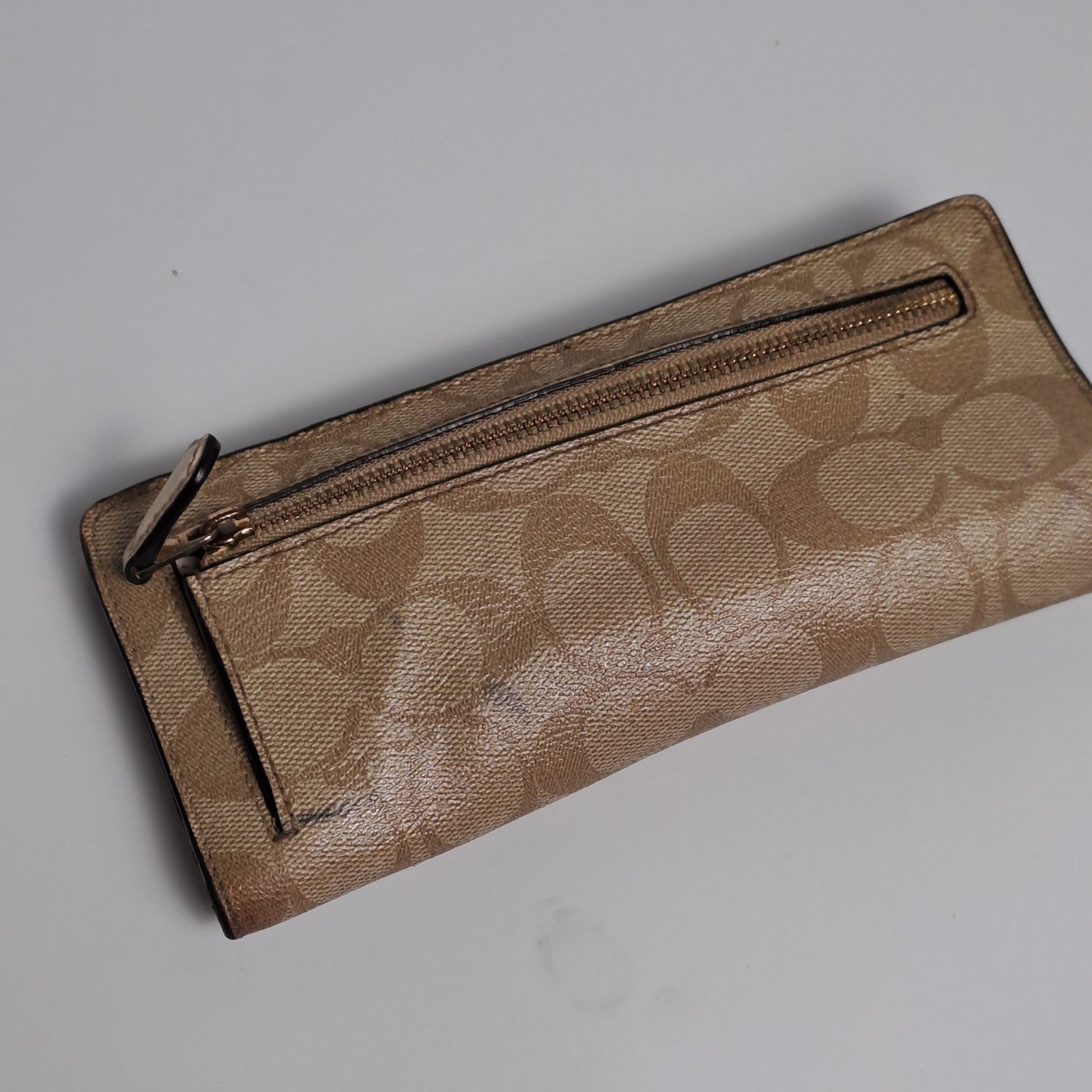COACH Slim Zip Wallet in Signature Canvas (Khaki/Saddle - Image 13
