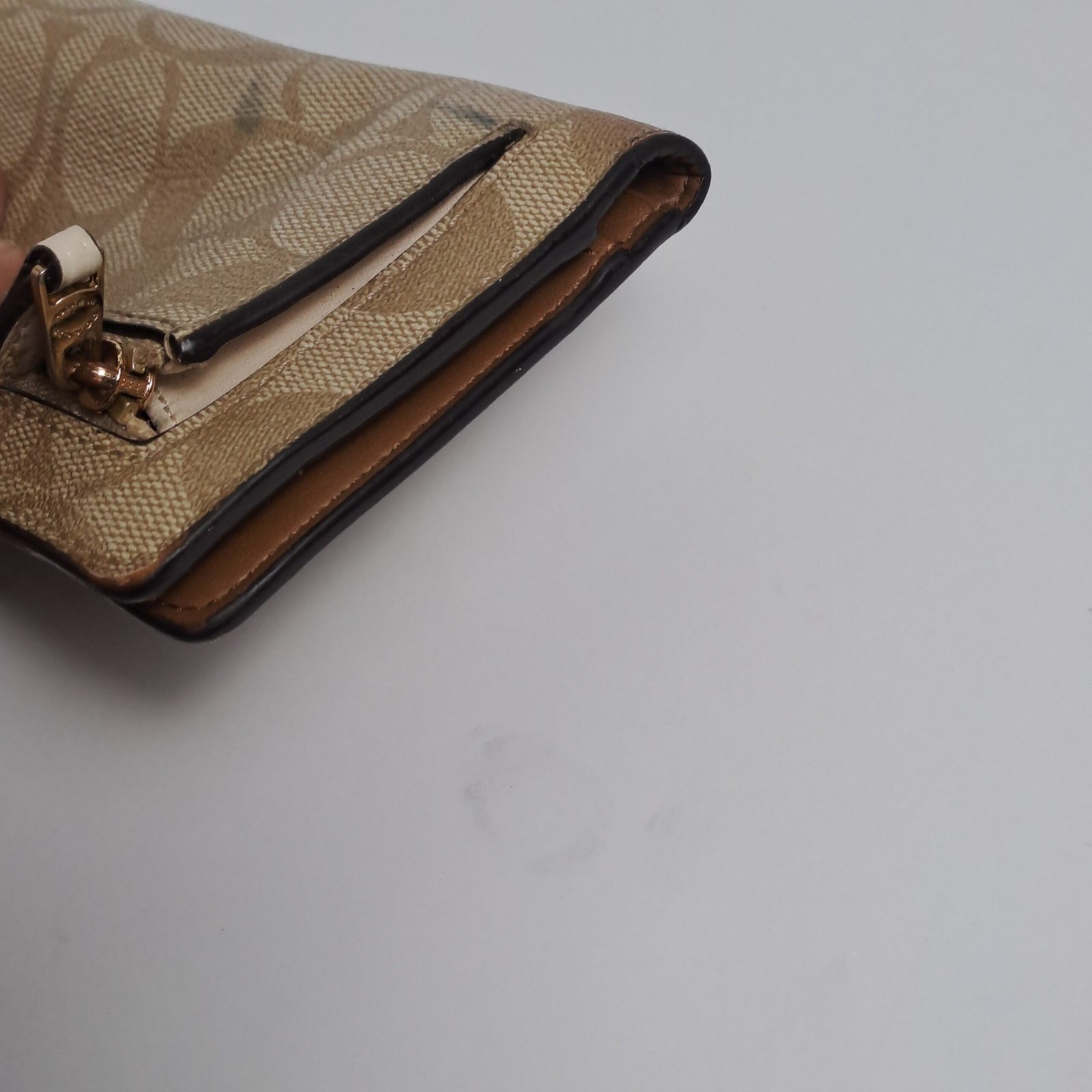 COACH Slim Zip Wallet in Signature Canvas (Khaki/Saddle - Image 9