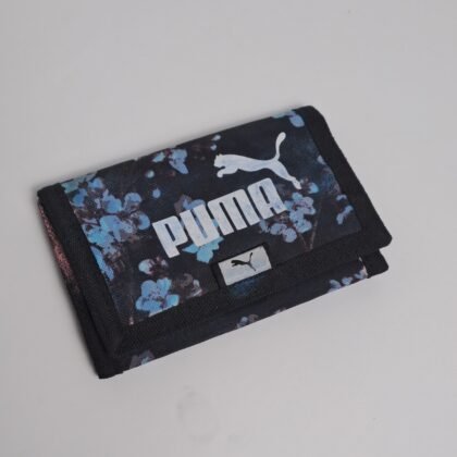 PUMA Phase Printed Wallet - Black & Blue Flower AOP Tri-Fold Casual Wallet