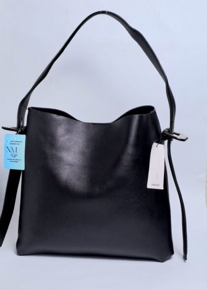 Mango Shopper Bag with Buckle Details In Black Colour