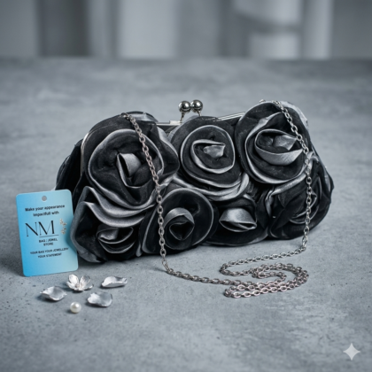 3D Rossette Evening Clutch in Black Color