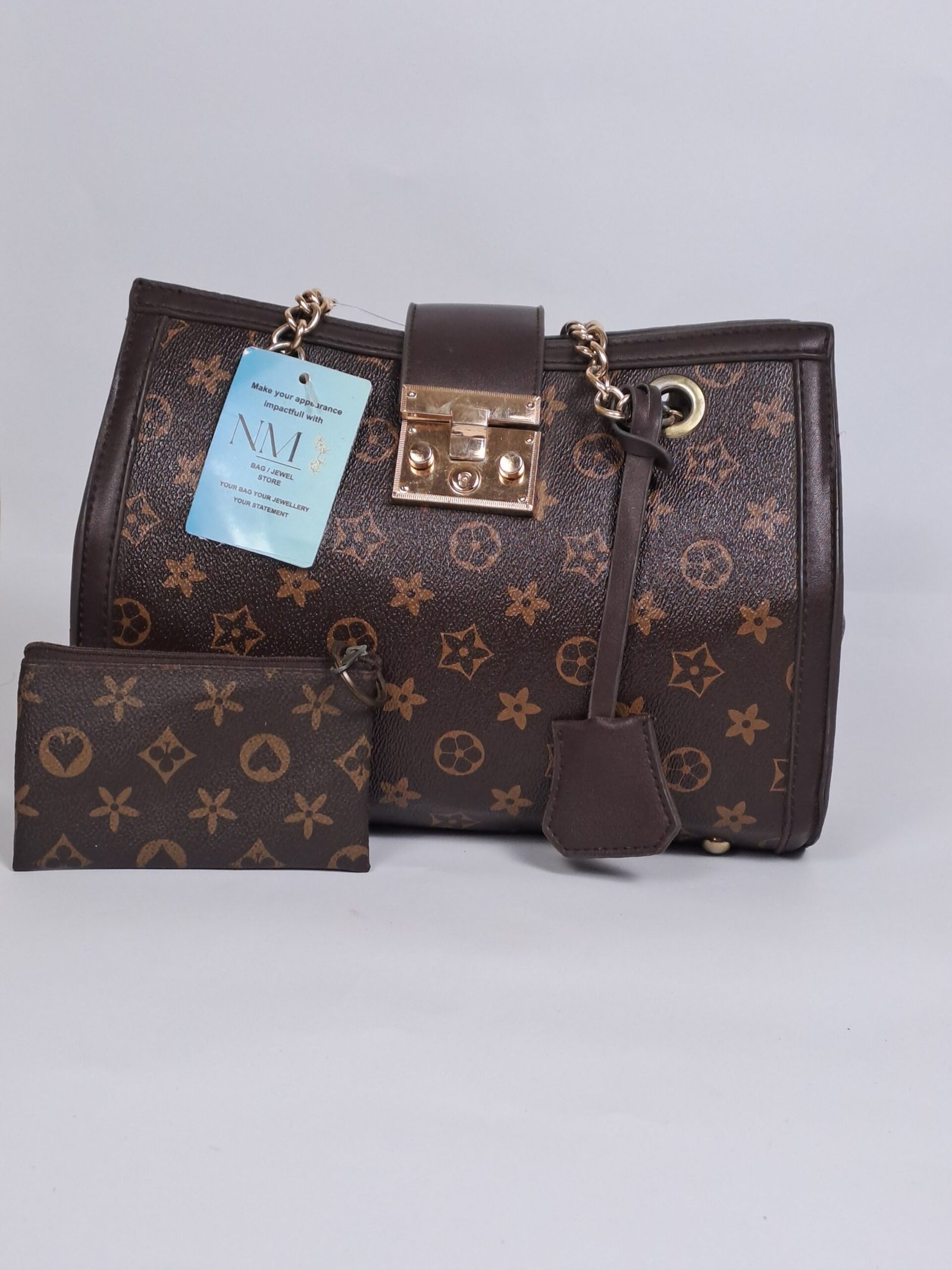 NM Classic Monogram Shoulder Bag with Matching Pouch (2-Piece Set)