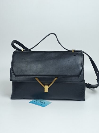 Mango  Black Flap Bag With Gold Accent Fastening