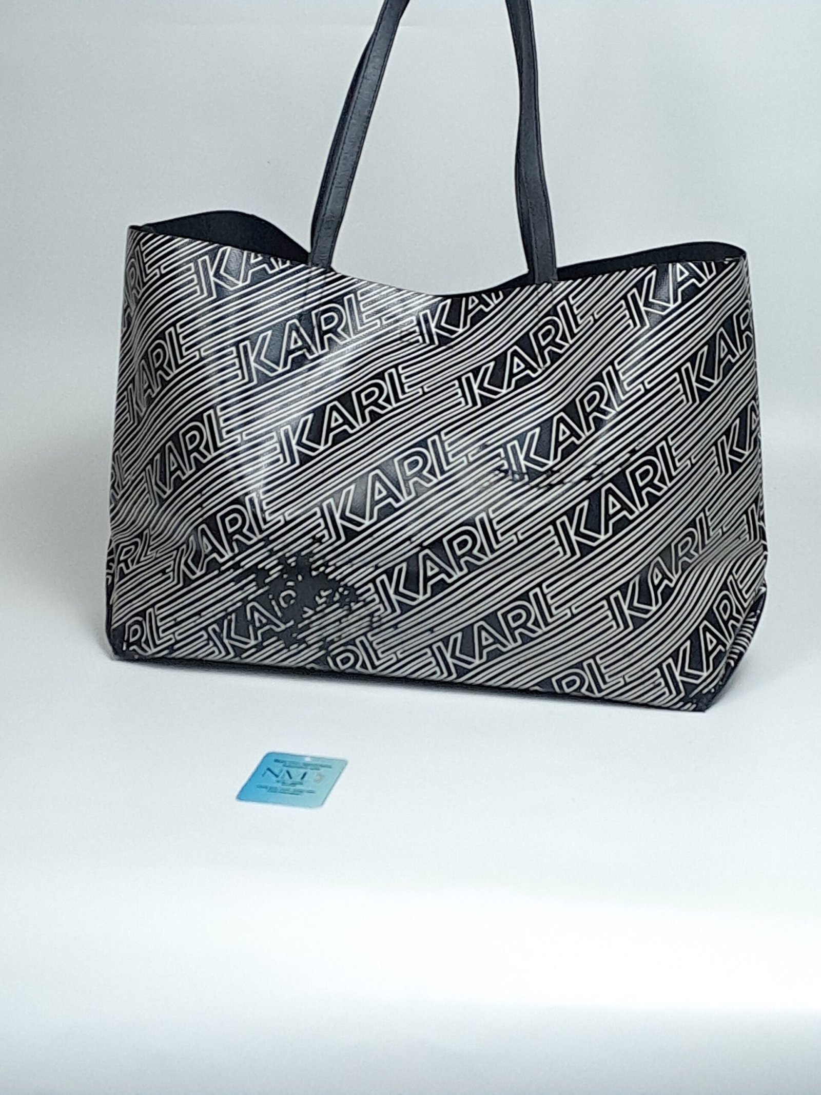 Karl Lagerfeld Paris Allover Logo Print Black & white Tote Bag ( Pre-Loved) - Image 4
