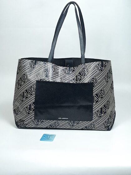 Karl Lagerfeld Paris Allover Logo Print Black & white Tote Bag ( Pre-Loved)