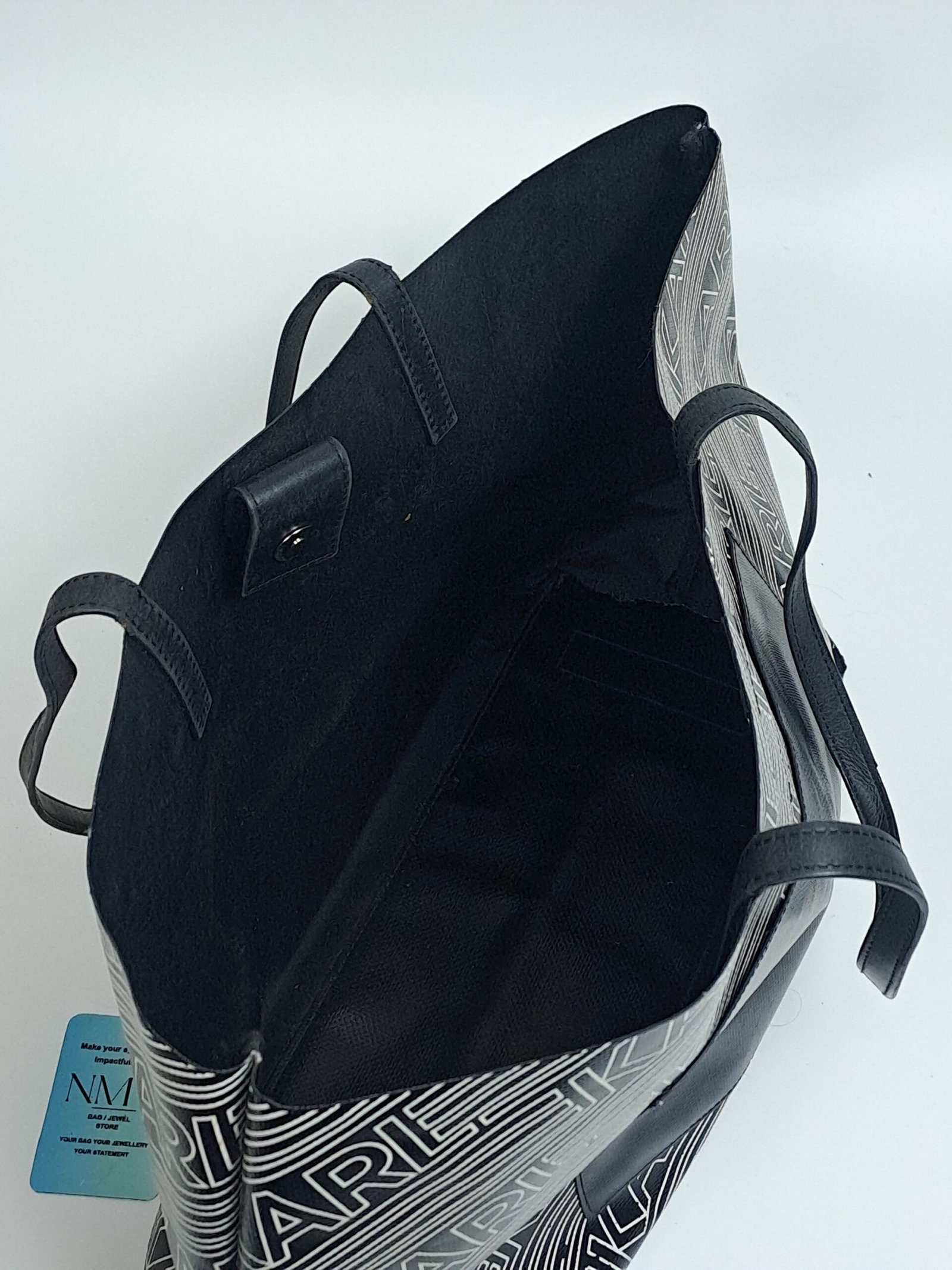 Karl Lagerfeld Paris Allover Logo Print Black & white Tote Bag ( Pre-Loved) - Image 2