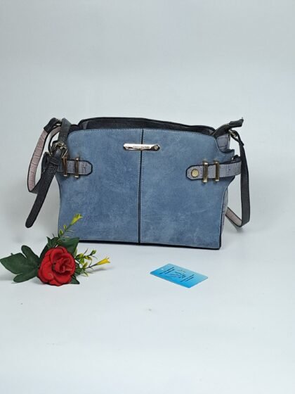 River Island Dusky Blue Suede & Croc-Effect Handbag (preloved)